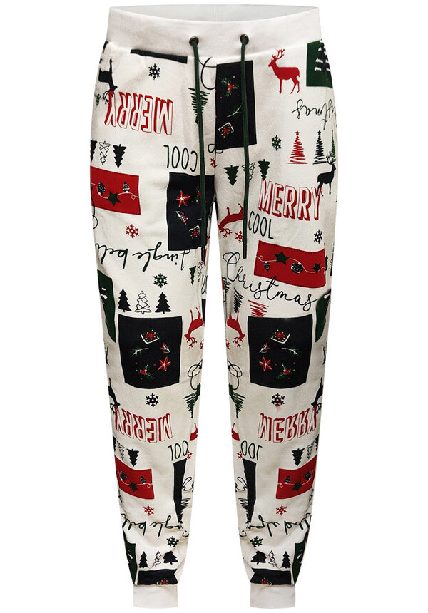 Kerst Broek Merry Christmas Vakjes Wit - Heren