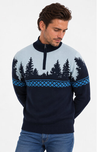 Kersttrui Quarter Zip Donkerblauw - Heren 