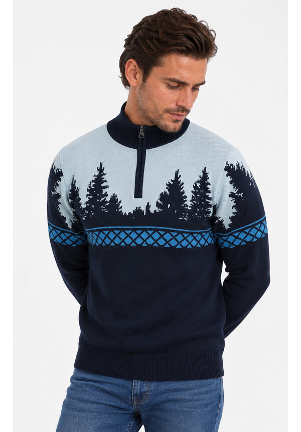 Kersttrui Quarter Zip Donkerblauw - Heren