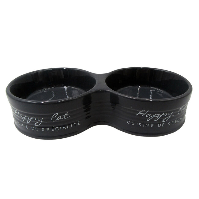 Duvo+ Double Feeding Bowl Stone Happy Cat Anthracite