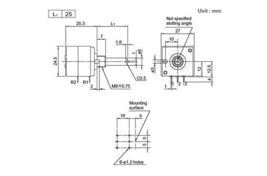Audio Taper Stereo Potentiometer 1/4'' Shaft | 10k Ω