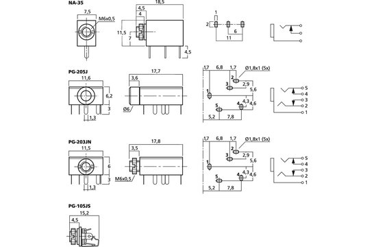 PG-203JN 3,5 mm paneel montage