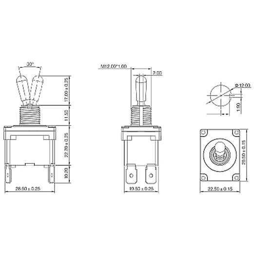 DPST On/Off Toggle Switch 4 Spade 15A 250VAC 2 Position