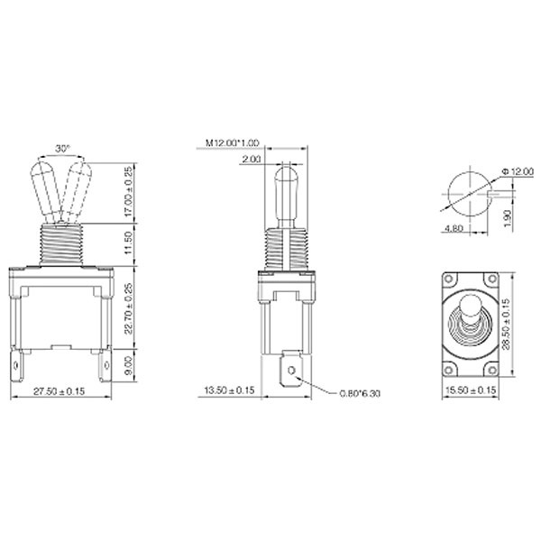 SPST On/Off Toggle Switch 2 Spade 15A 250VAC 2 Position