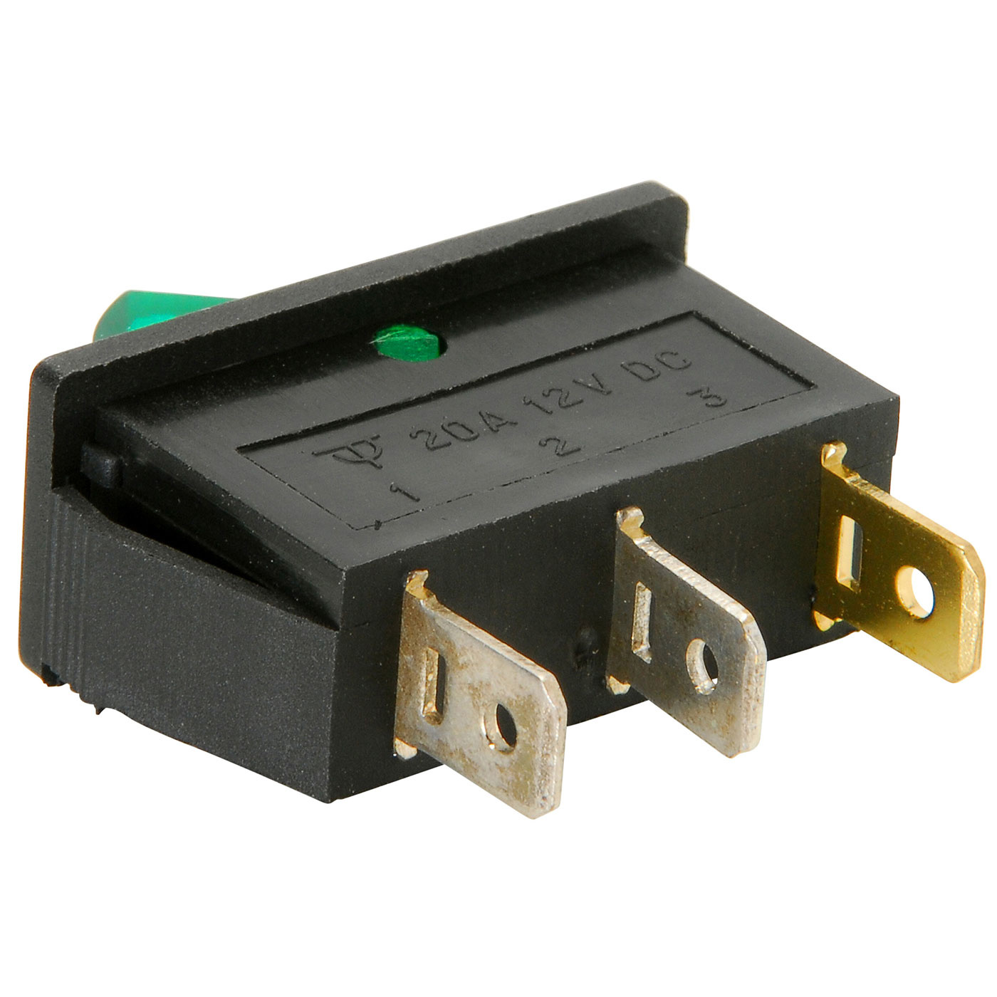 SPST Large Rocker Switch w/Green Illumination 12VDC