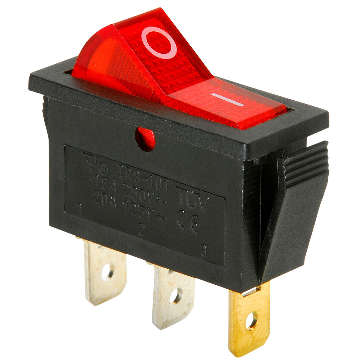 SPST Large Rocker Switch with Red Illumination