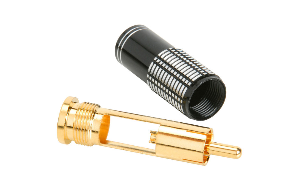Gold RCA Super Plug Connector Black 8 mm Cable Entry