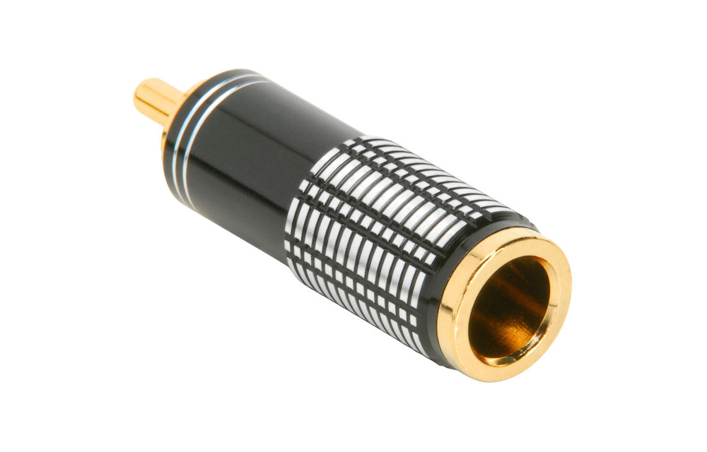 Gold RCA Super Plug Connector Black 8 mm Cable Entry