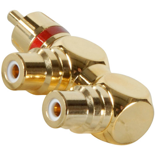 Gold RCA Y (1) Stecker auf (2) rechtwinklige Buchse Rot