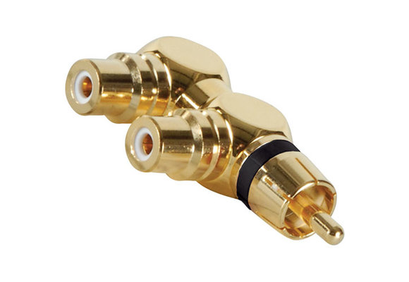 Gold RCA Y (1) Stecker auf (2) rechtwinklige Buchse Schwarz