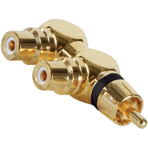 Gold RCA Y (1) Stecker auf (2) rechtwinklige Buchse Schwarz