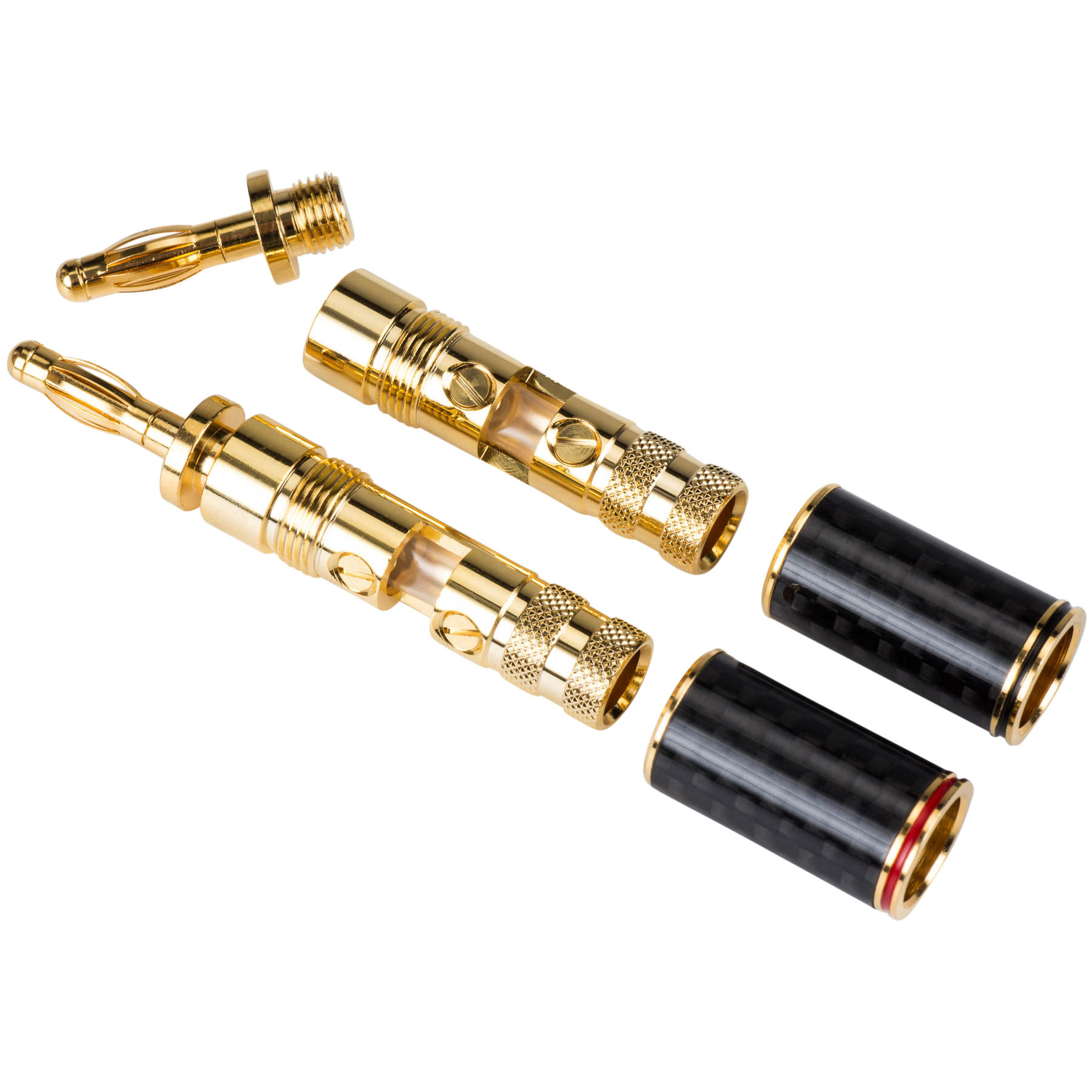 Nine Tine Banana Plugs with Dual Set Screws and Carbon Fiber Shell 2 Pairs