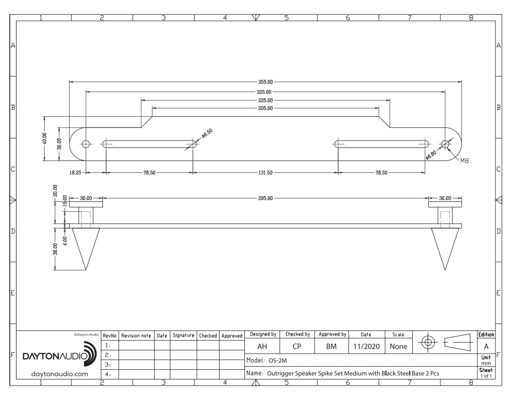 OS-2M Ausleger-Lautsprecher Spike Set Mittel mit schwarzem Stahlfuß 2 St.