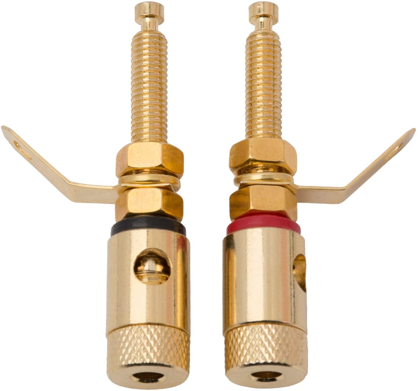 Gold Binding Post Banana Jack Pair Extra Long Shaft with Solder Tabs