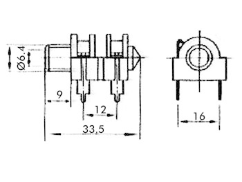 6,35 mm female jack-aansluiting mono met gesloten circuit