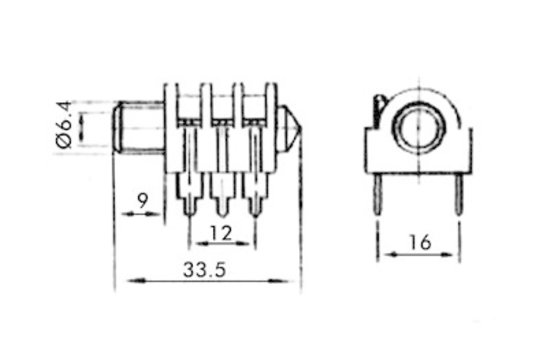 6,35mm Female Jack Connector Closed Circuit Stereo