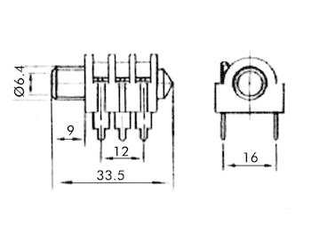 6,35mm Female Jack Connector Closed Circuit Stereo