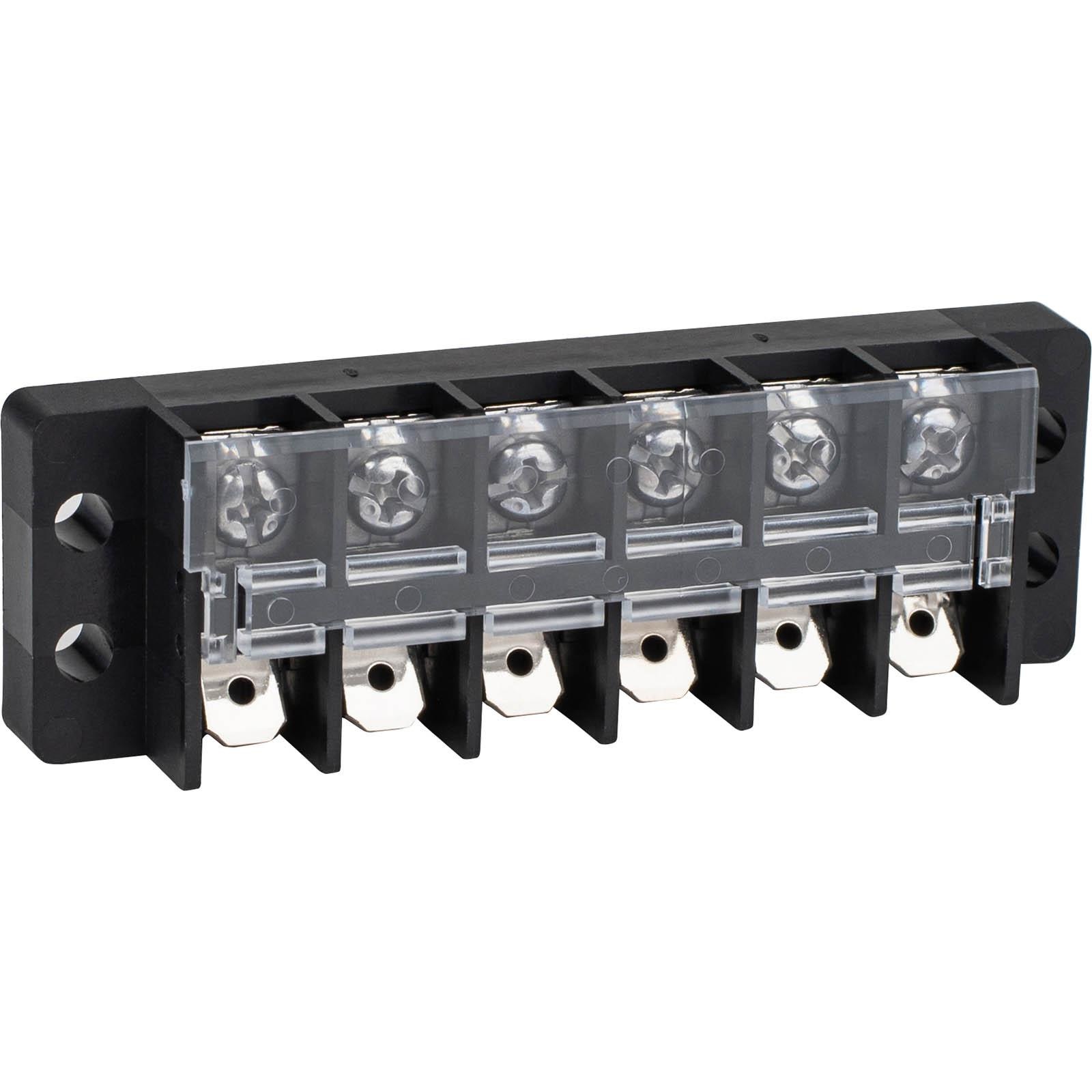 Terminal Strip 6-Pole 20A Half Screws and Half Male Quick Disconnect Terminals with Flip-Up Cover