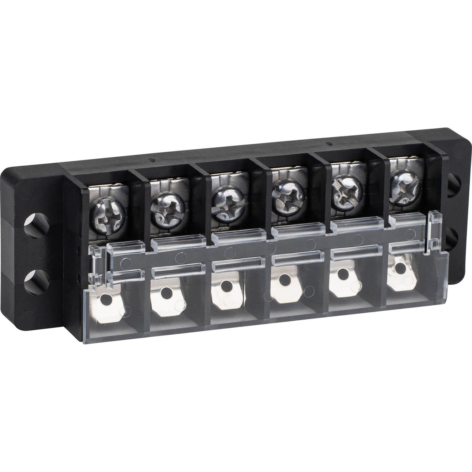 Terminal Strip 6-Pole 20A Half Screws and Half Male Quick Disconnect Terminals with Flip-Up Cover
