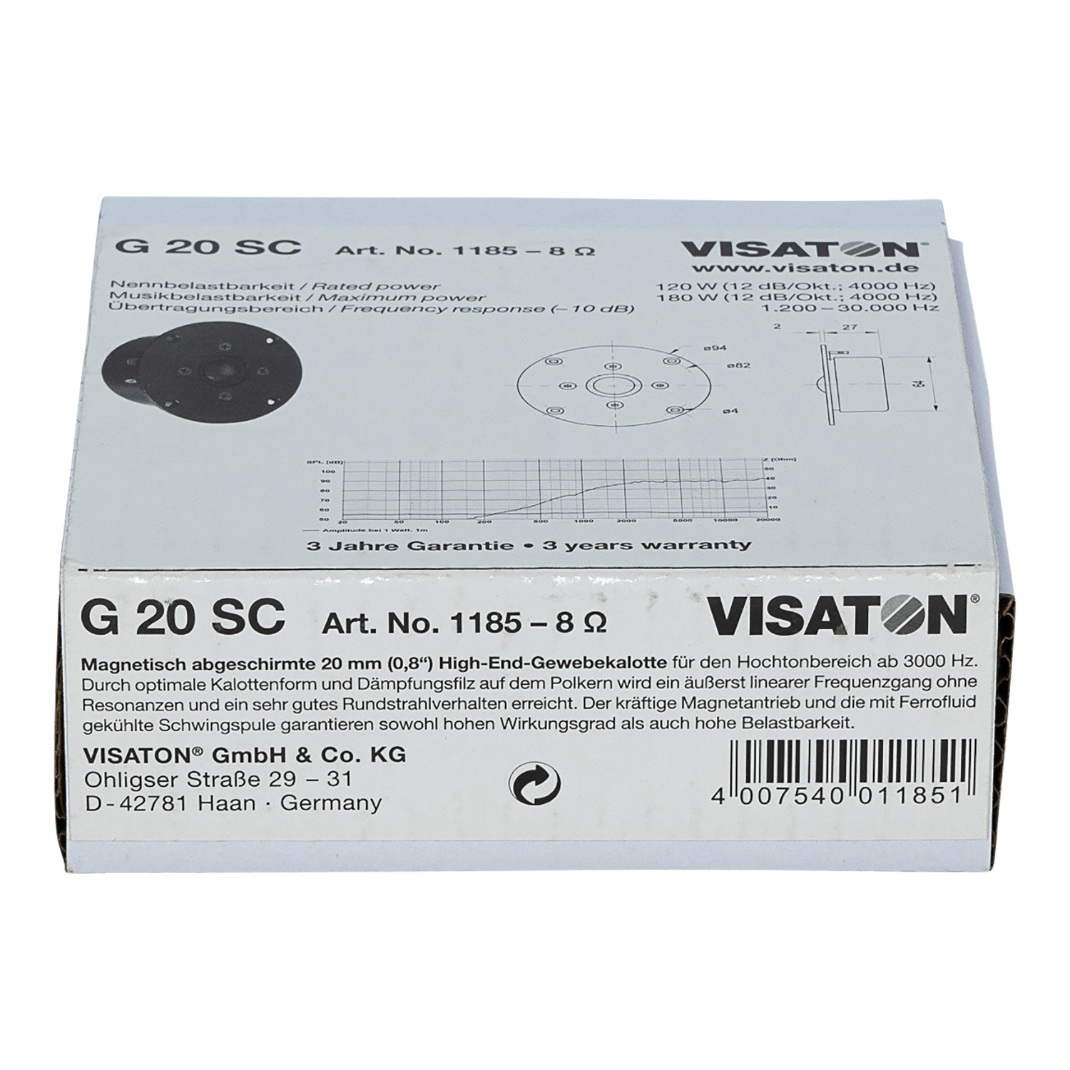 G 20 SC 0.8" High-End Textile Tweeter 8 Ohm