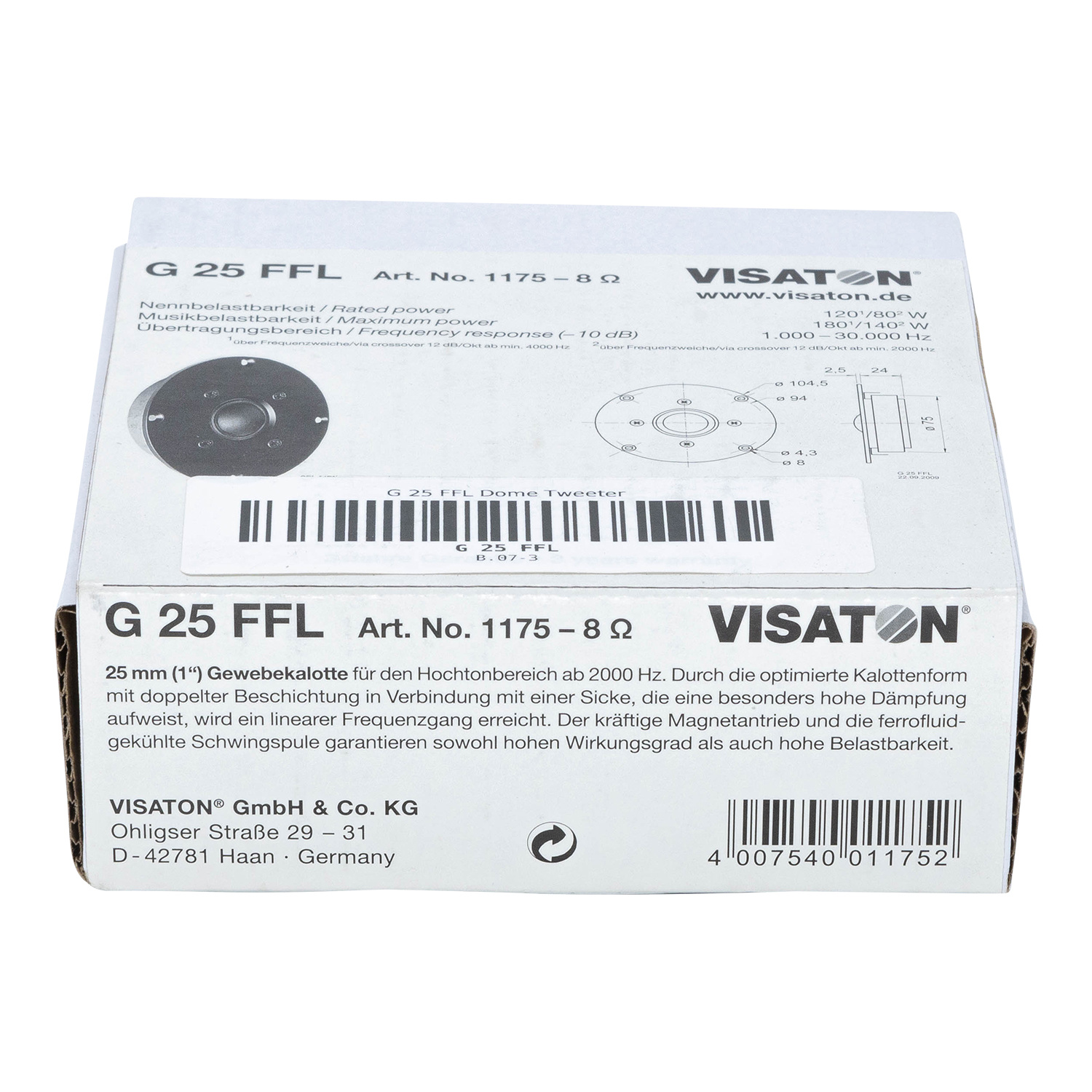 G 25 FFL 1"  Fabric Tweeter 8 Ohm