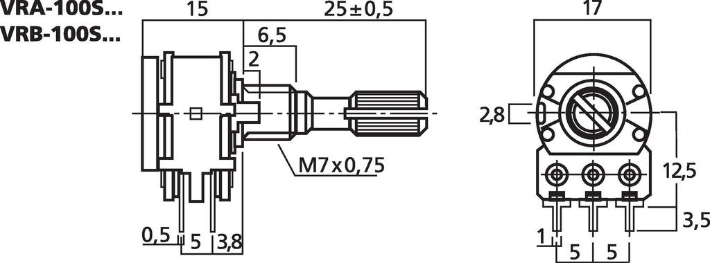 VRA-100S50 Rotary Potentiometer stereo 50 kΩ