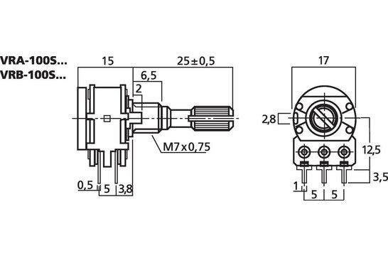 VRB-100S500 Drehpotentiometer stereo 500 kΩ