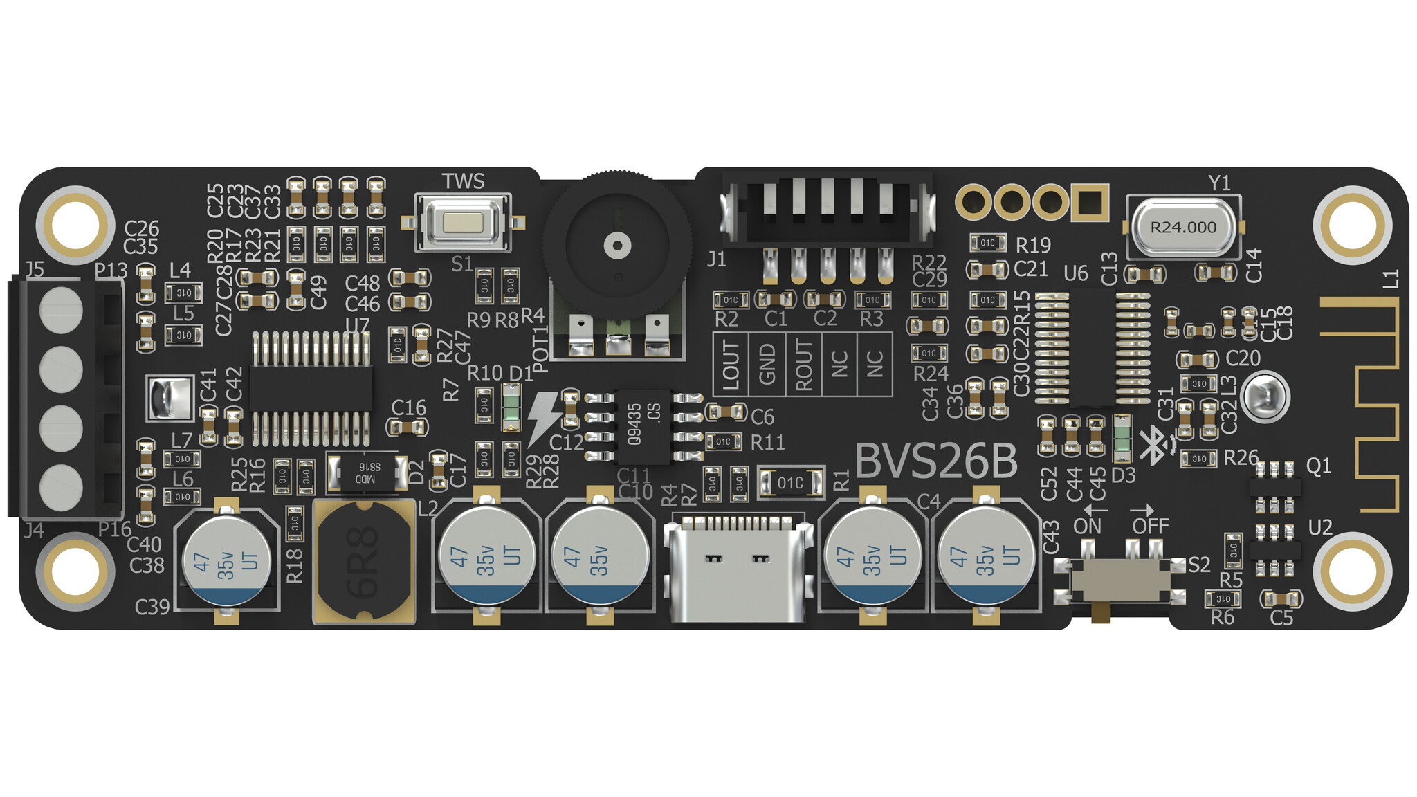 AA-AB32502 2x63W Amplifier w Bluetooth 5.0 and Aux input and AUX output w Li-ion battery 26650  - BVS26B