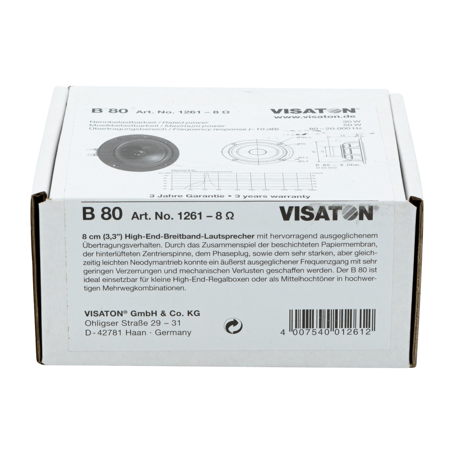 B 80 3.3" High-End Full-Range Loudspeaker 8 Ohm