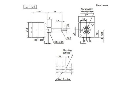 Audio Taper Stereo Potentiometer 1/4'' Shaft | 20k Ω