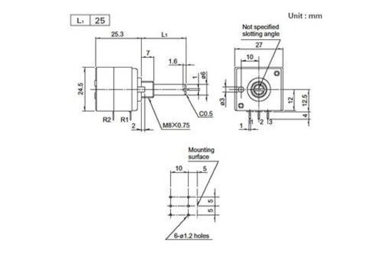 Audio Taper Stereo Potentiometer 1/4'' Shaft | 200k Ω