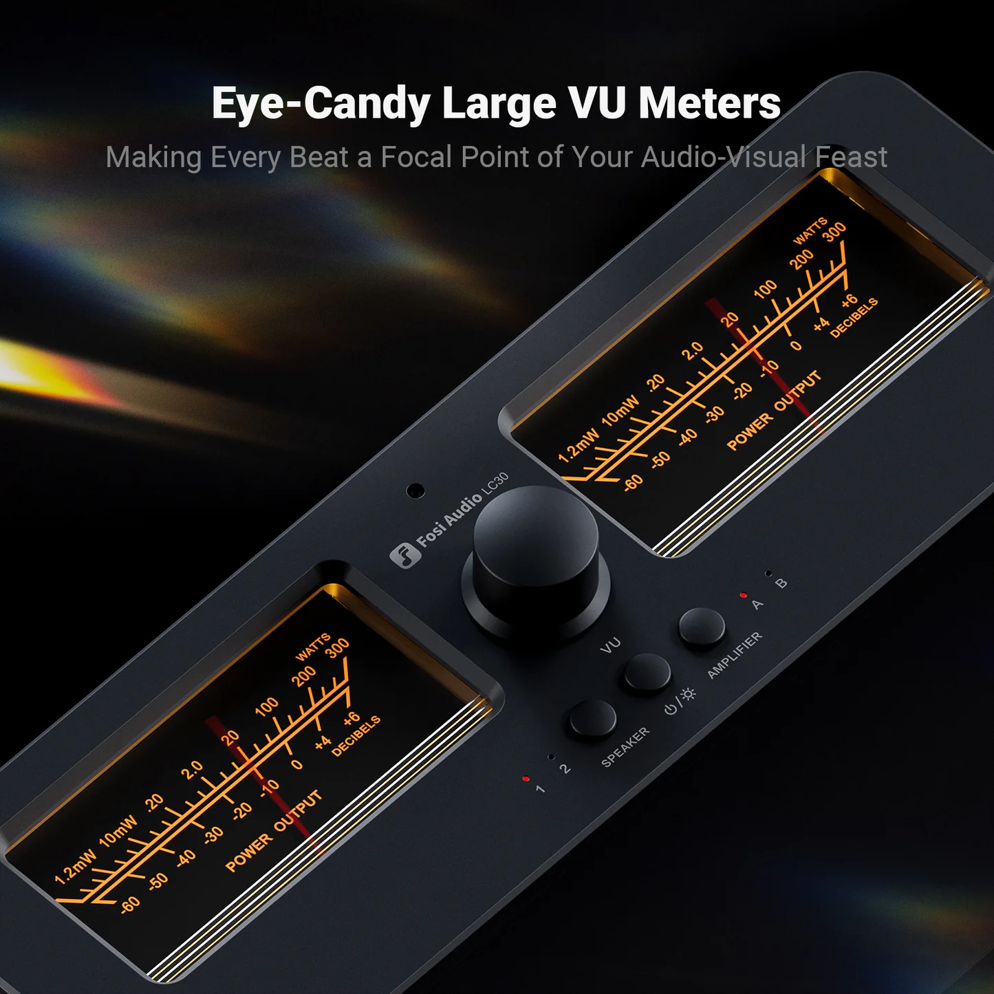 LC30 Amplifier Speaker Switcher 2-In-2 Out Dual Analog VU Meter - Black