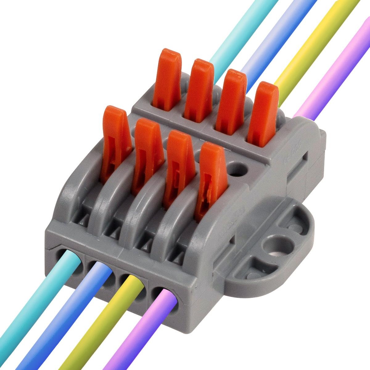 Quick Lever Wire Nut Splice Inline Wire Connectors with Mounting Tab (4 In 4 Out)