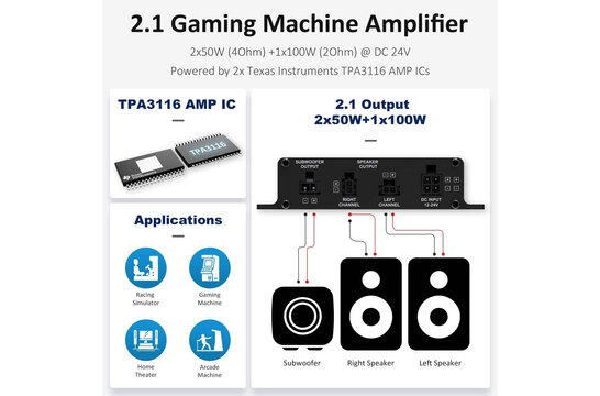 AS-AS43111 GAU1 2x50W + 1x100W 2.1 Audio Verstärker für Gaming/Arcade Machine Racing Simulator