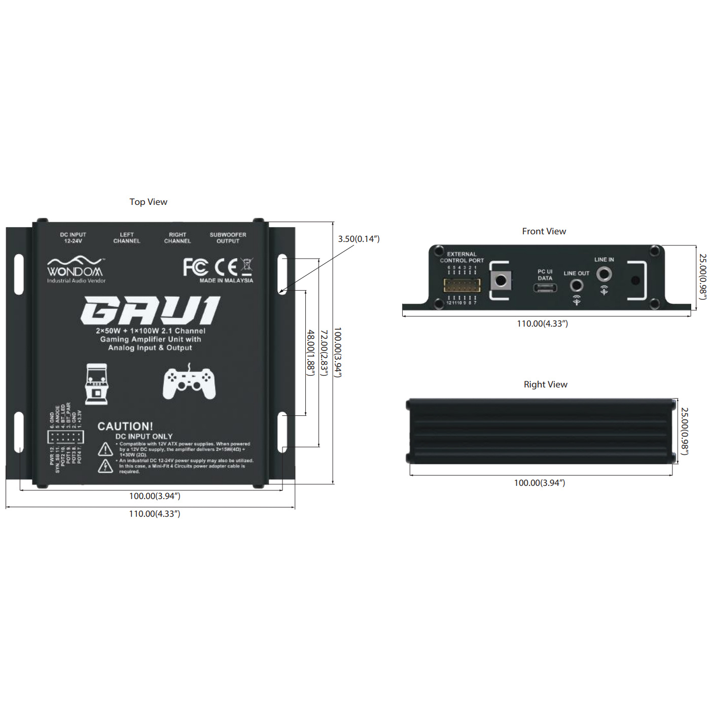 AS-AS43111 GAU1 2x50W + 1x100W 2.1 Audio Amplifier for Gaming/Arcade Machine Racing Simulator