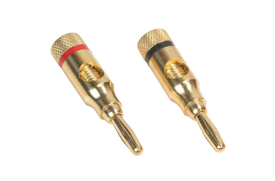 Banana Plugs Gold Pair -Black, Red with Side Entry Hole and Tapered Shell