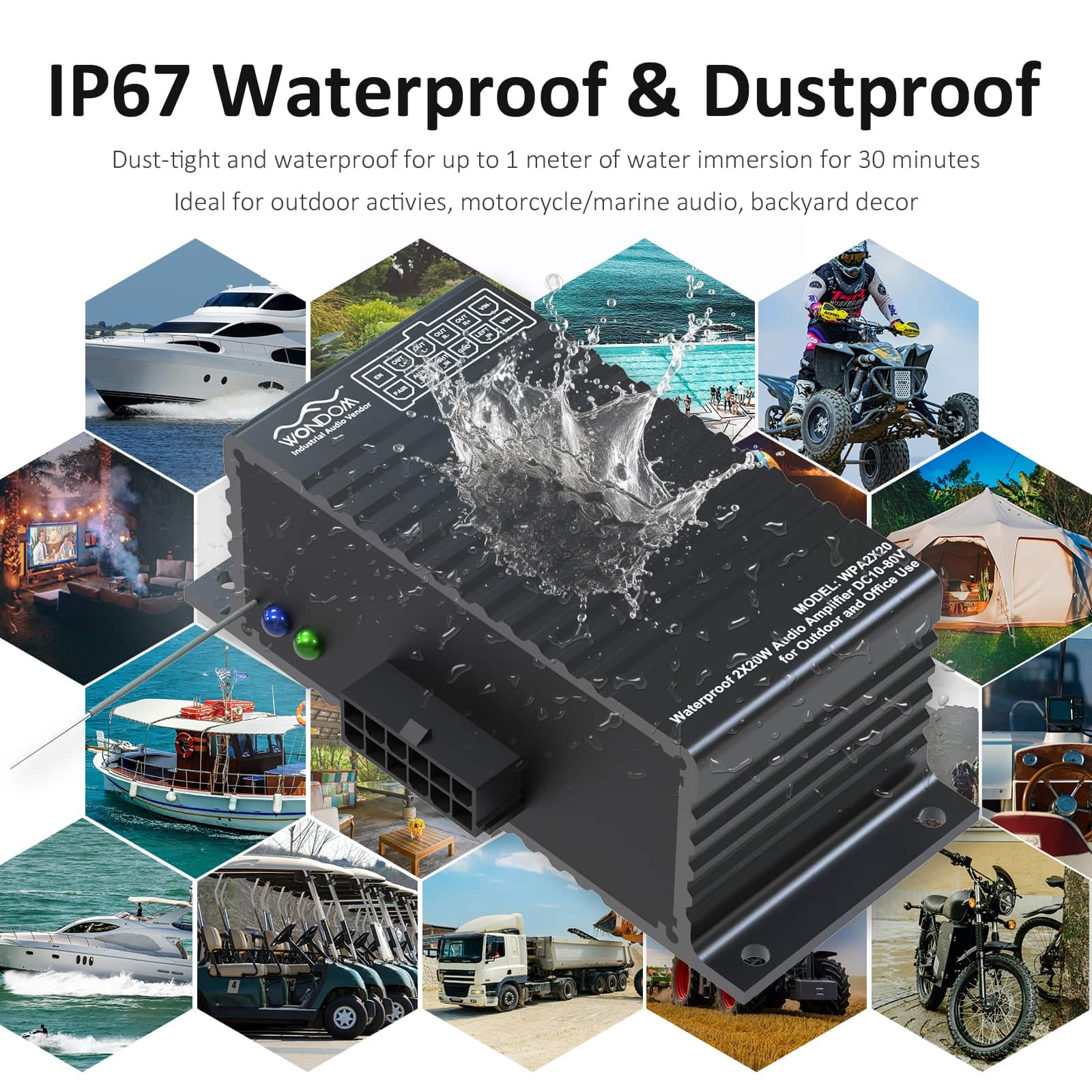 AA-AS32992 WPA2X20 2x20W Mini Waterproof Amplifier for Marine & Automotive