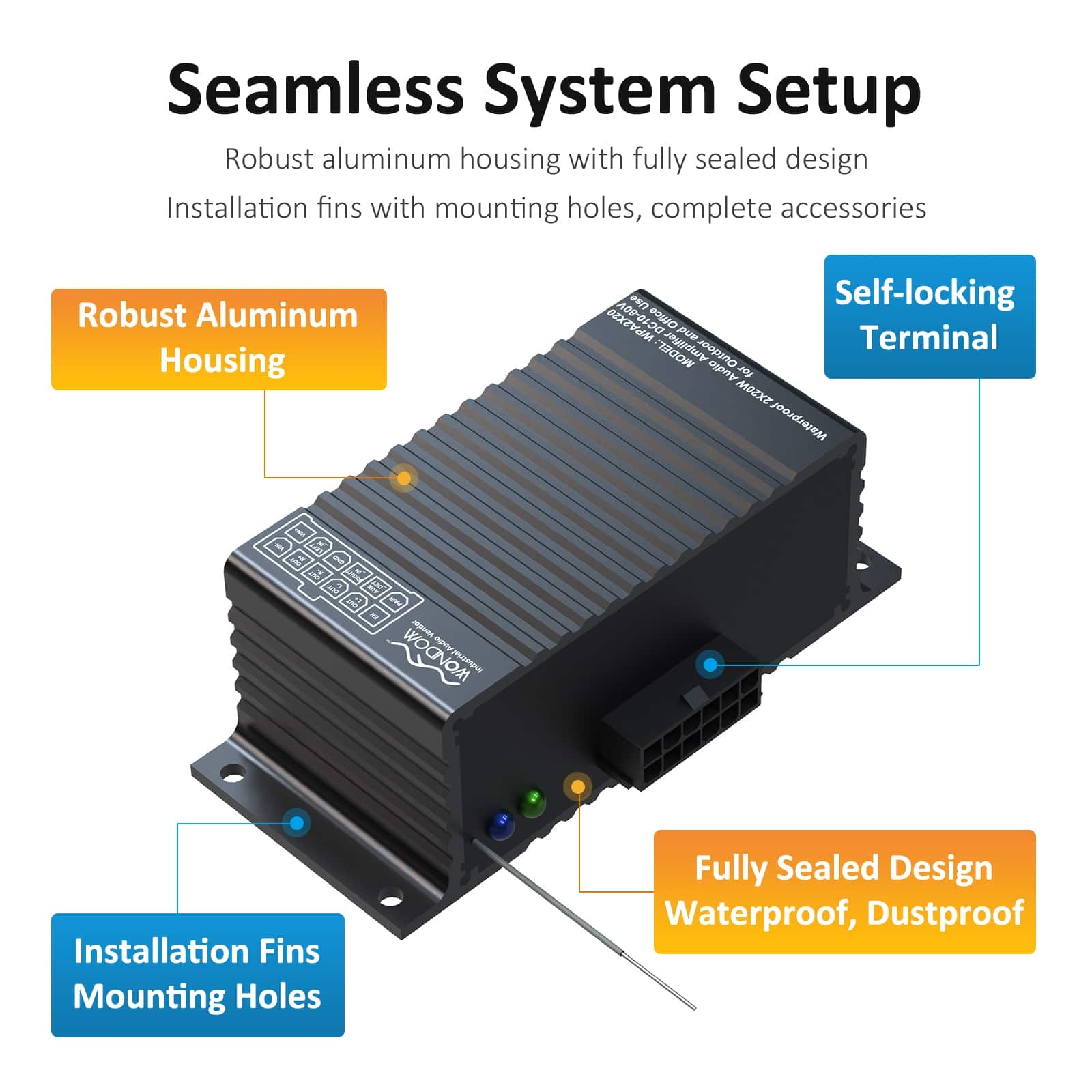 AA-AS32992 WPA2X20 2x20W Mini Waterproof Amplifier for Marine & Automotive