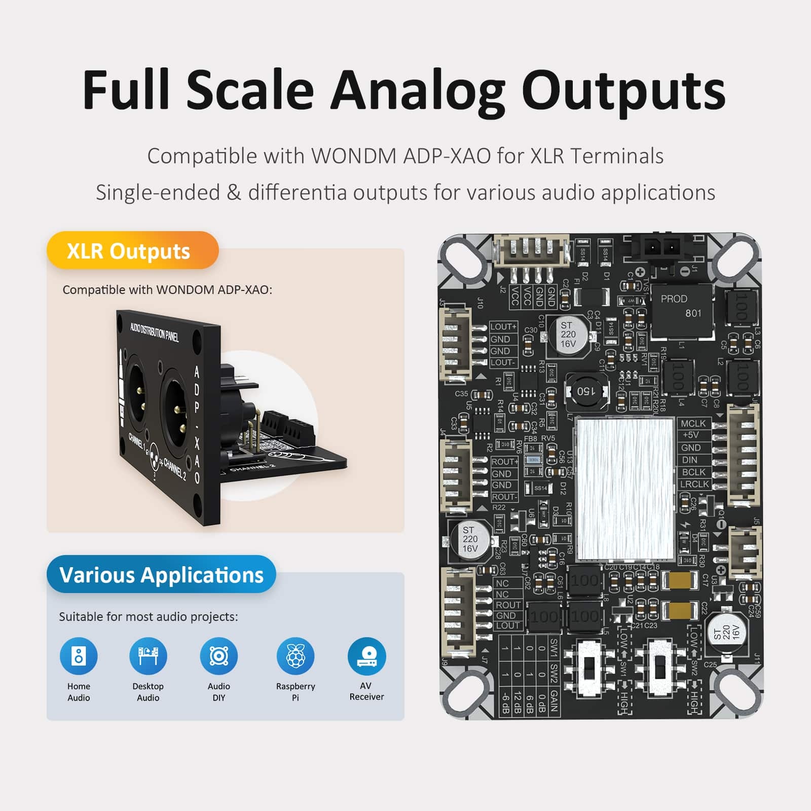 AA-AB41166 ASCM-D2A-PCM5122 I2S to Analog Single-ended Differential XLR DAC Signal Transceiver
