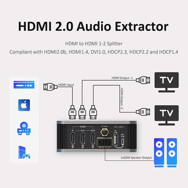AA-AS32983 BerryBak HEV250 2x50W Amplifier with HDMI Extrator