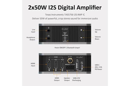 AA-AS32983 BerryBak HEV250 2x50W Amplifier with HDMI Extrator