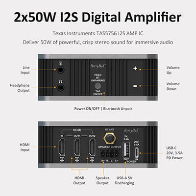 AA-AS32983 BerryBak HEV250 2x50W Amplifier with HDMI Extrator