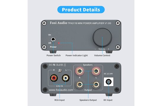 V1.0G Amplificatore Stereo TPA3116D2 Grey