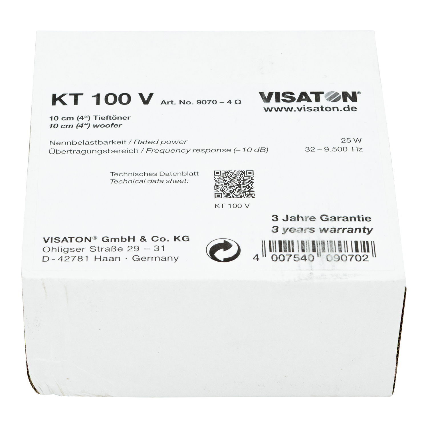 KT 100 V 4" Woofer 4 Ohm