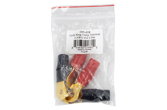 Gold Ring Crimp Terminal 4 AWG 2 Pair