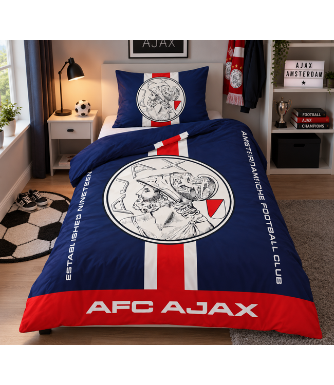Ajax Dekbedovertrek Blauw Rood 140x200 cm