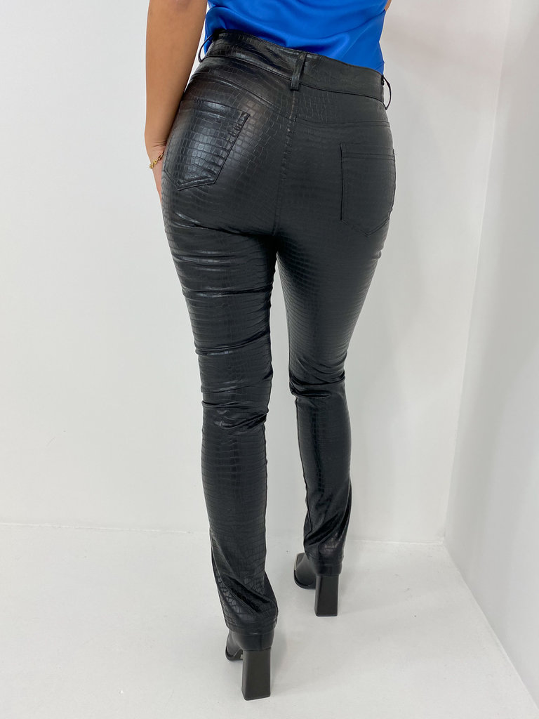 Deems "Kaylee" Croco Side Split Trousers - Black