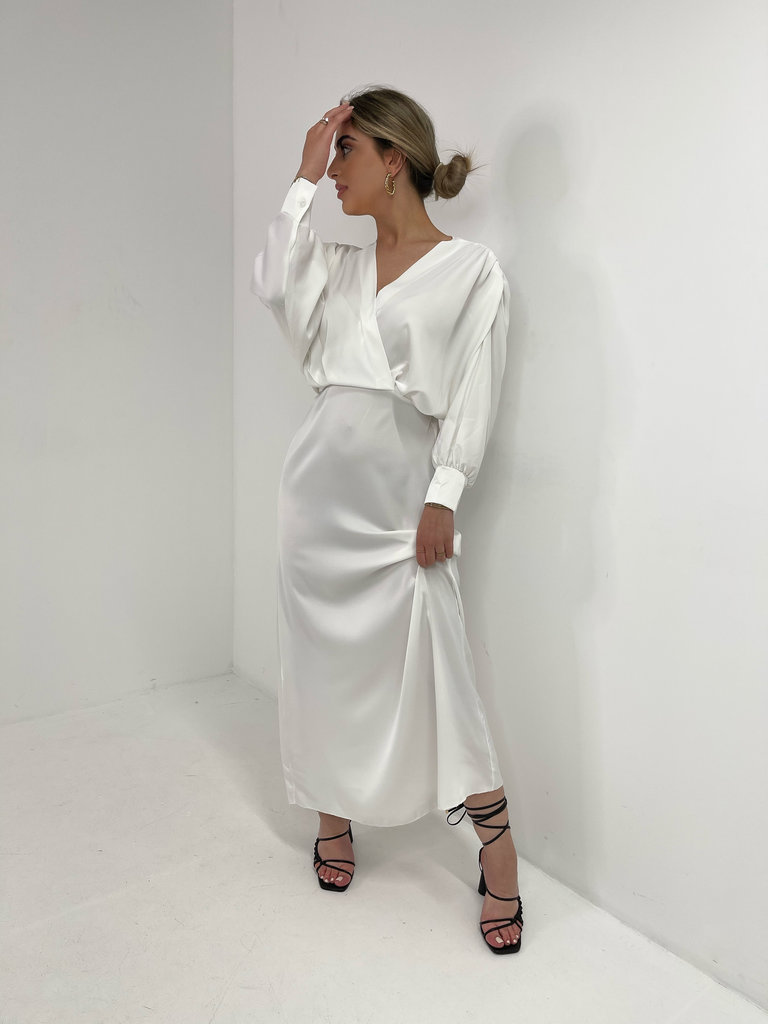 Deems "Cecile" Maxi Satin Dress - White