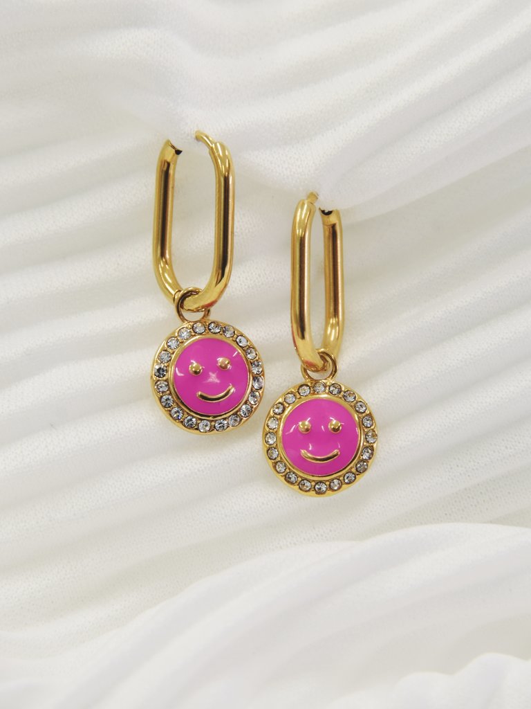 Deems "Smiley" Diamond Earring - Pink