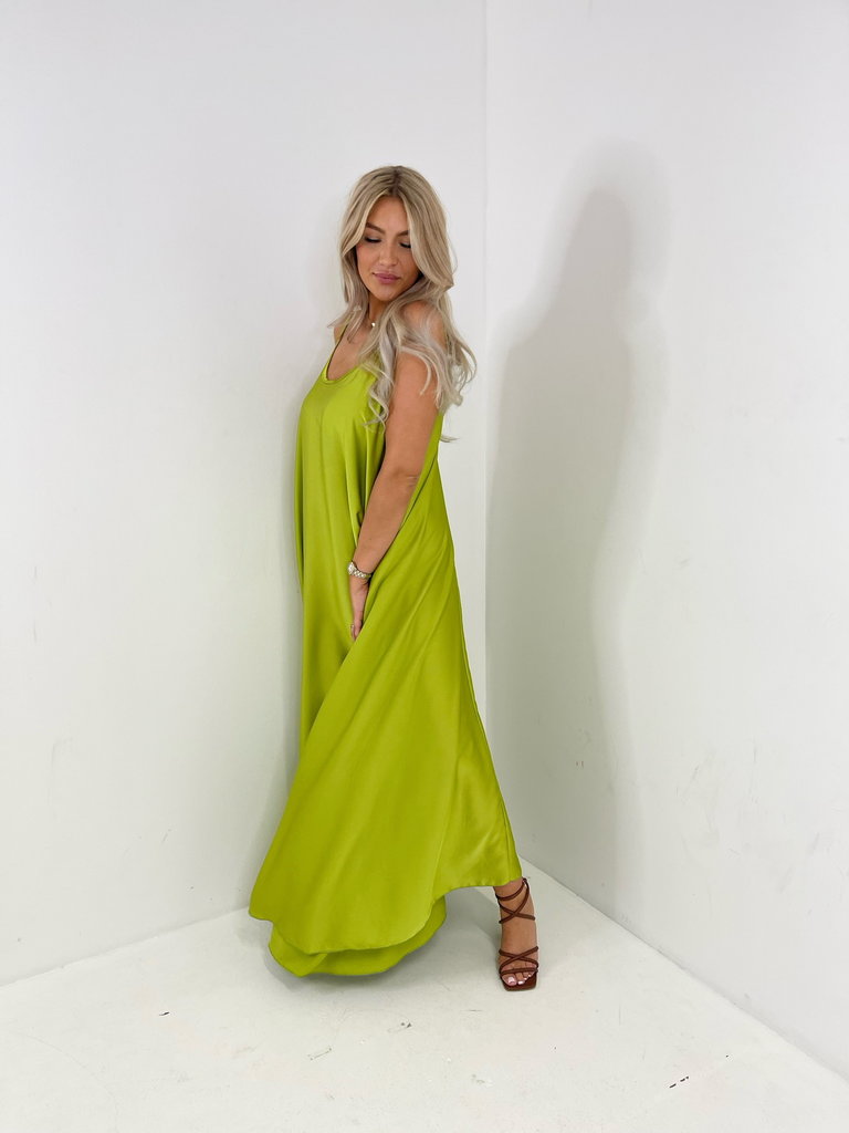 Deems "Annalisa" Long Satin Dress - Lime
